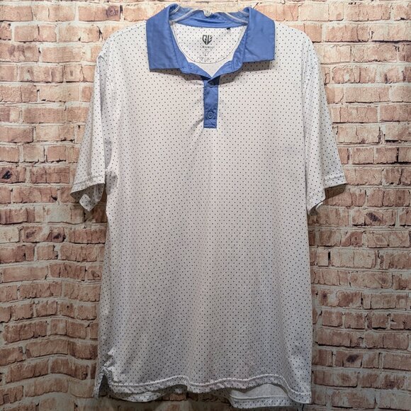 Graham Luxe Golf Polo White/Blue Dots and Collar Performance Size Large - Picture 1 of 13